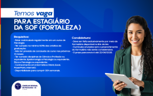 CRP11 abre vaga de estágio para o Setor de Orientação e Fiscalização em Fortaleza
